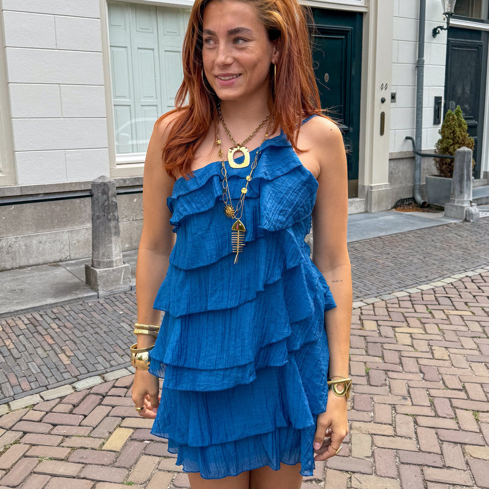 Mini Jurk Dames Ruches Asymmetrisch Schouderband Casual Zomer