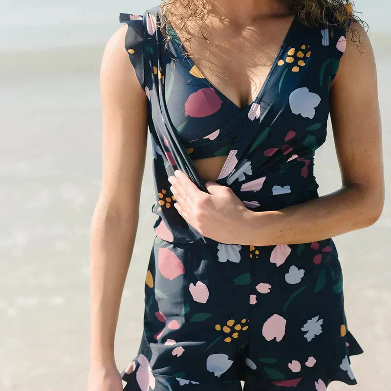 Zomerse Tankini Set voor Dames met Ruches en V-hals