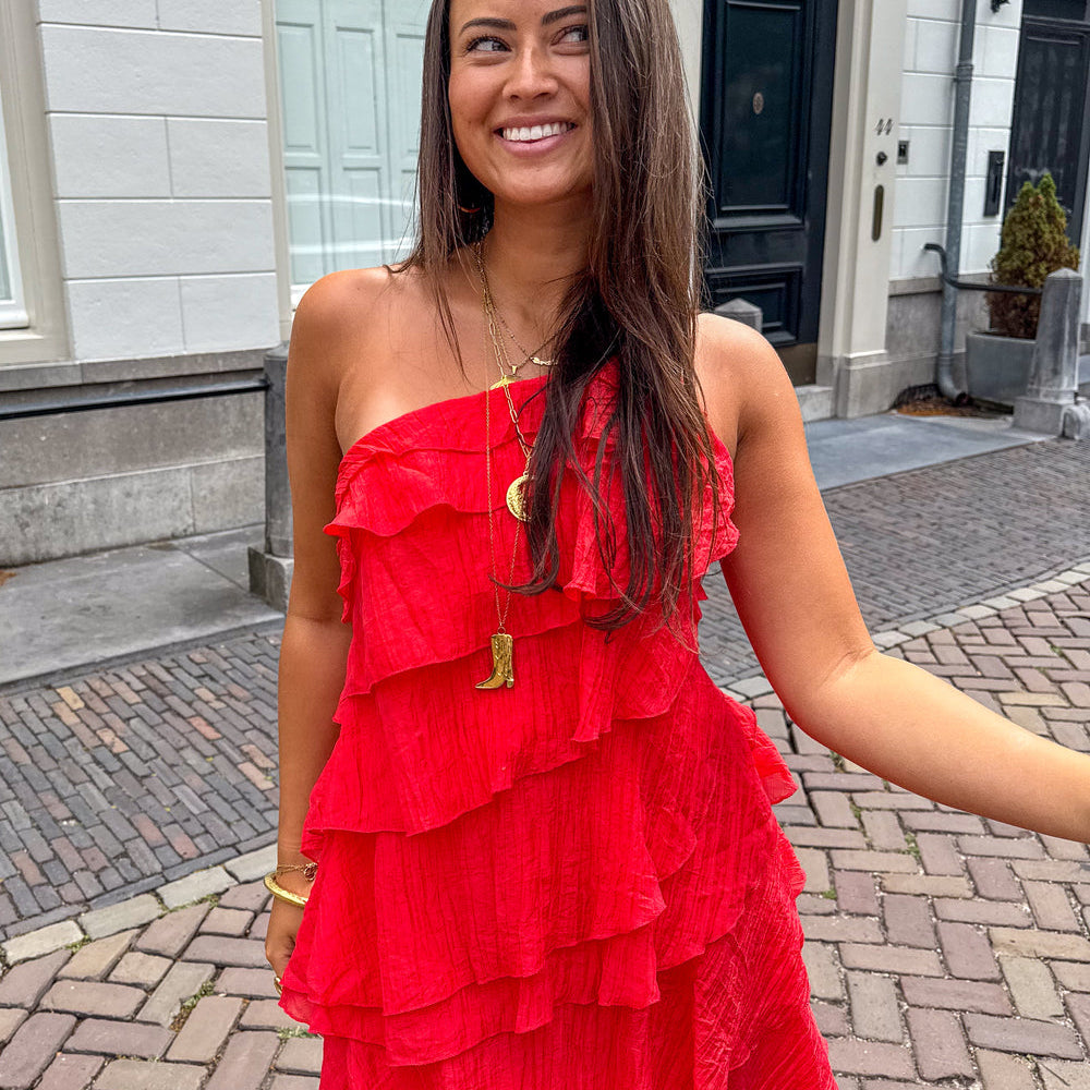 Mini Jurk Dames Ruches Asymmetrisch Schouderband Casual Zomer