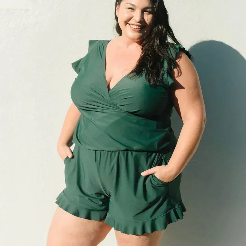 Zomerse Tankini Set voor Dames met Ruches en V-hals