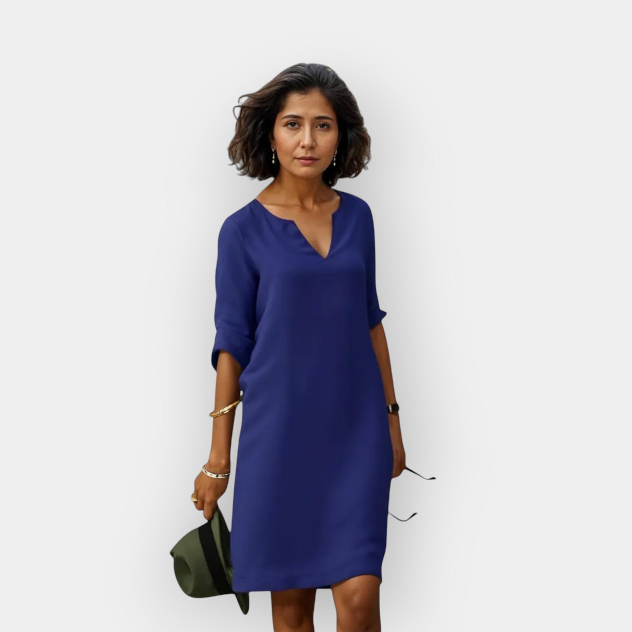 Luchtige Elegante Midi Jurk Dames Met V-Hals en Driekwart Mouwen