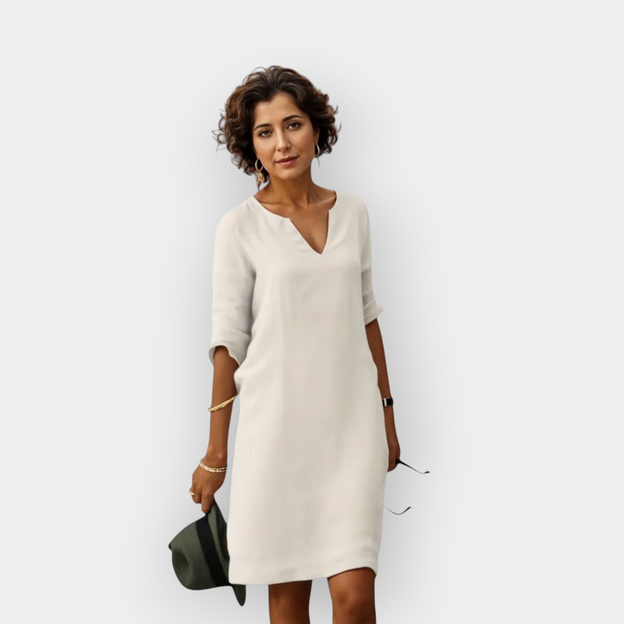 Luchtige Elegante Midi Jurk Dames Met V-Hals en Driekwart Mouwen
