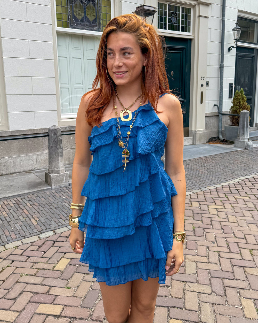 Mini Jurk Dames Ruches Asymmetrisch Schouderband Casual Zomer