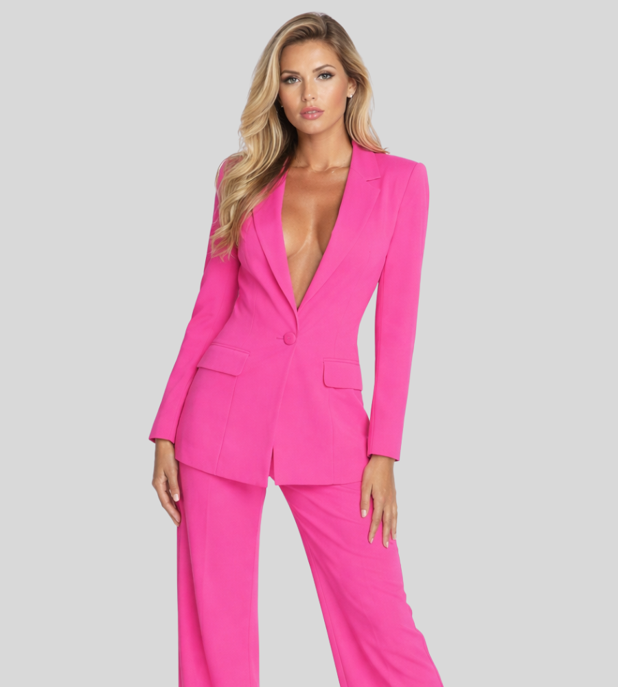 Zakelijke set Dames Regular Fit Linnen Colbert met wijde broek