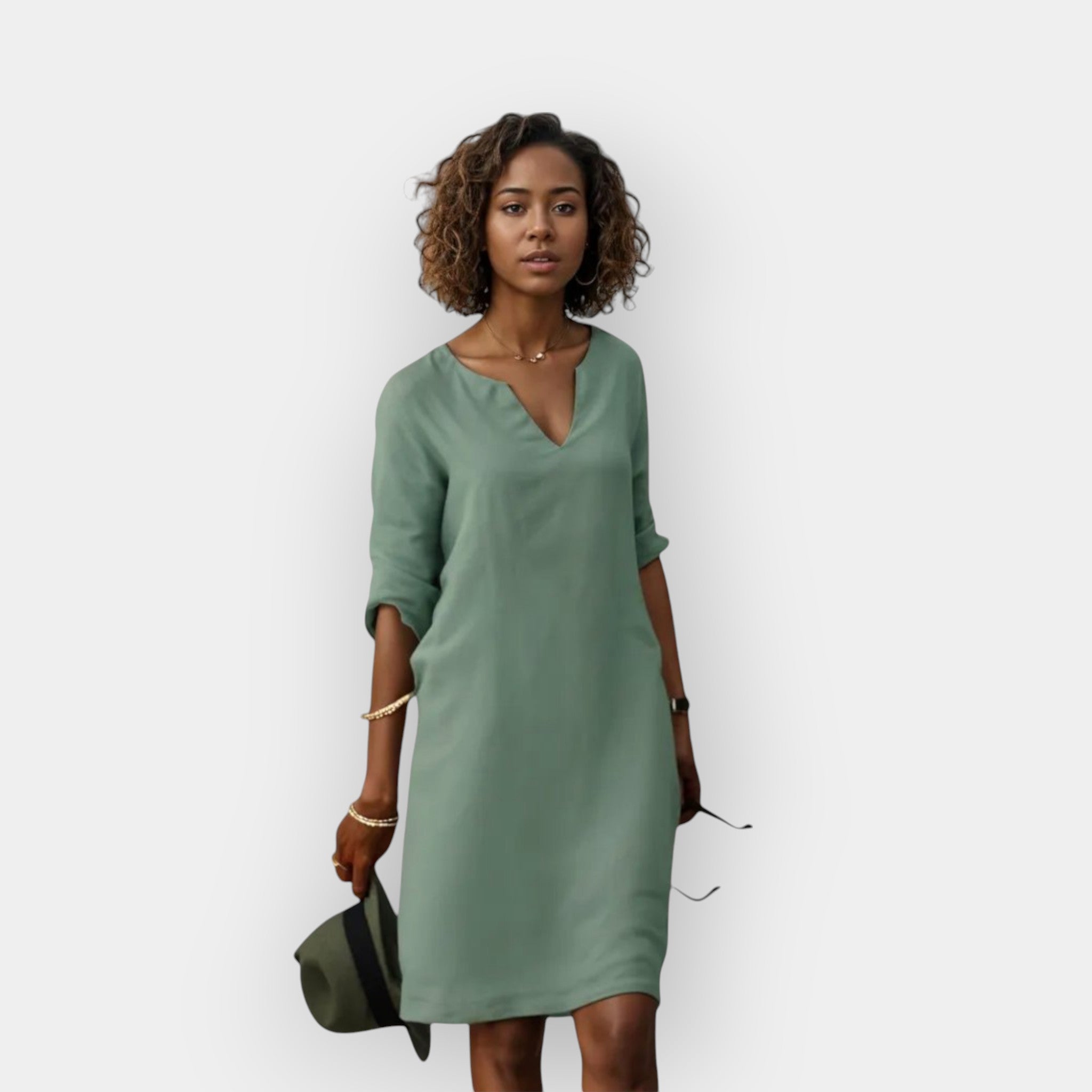 Luchtige Elegante Midi Jurk Dames Met V-Hals en Driekwart Mouwen