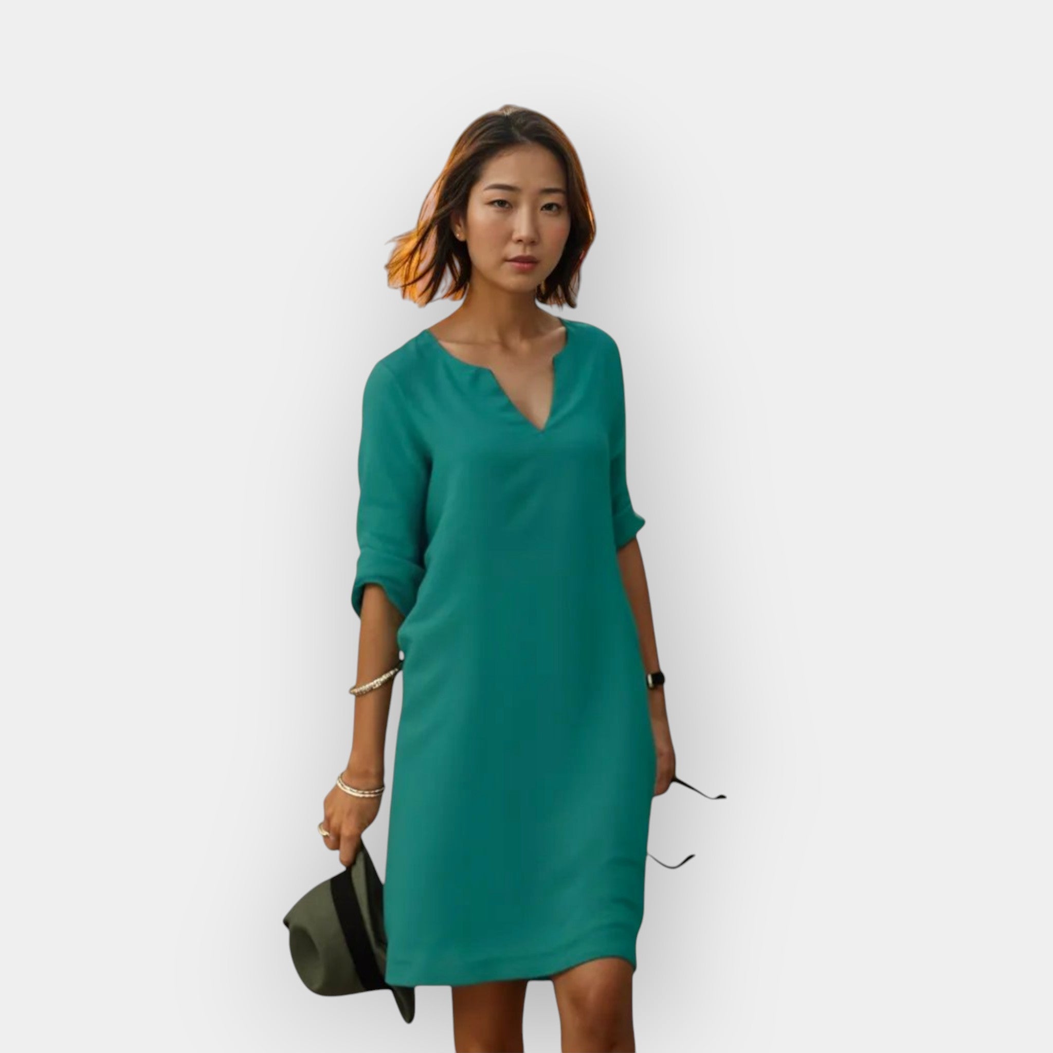 Luchtige Elegante Midi Jurk Dames Met V-Hals en Driekwart Mouwen