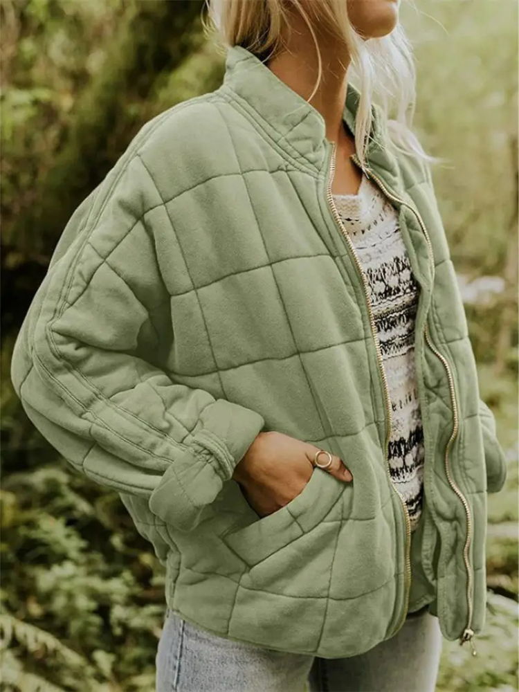 Oversized Dames Quilted Bomberjack met Rits en Zakken