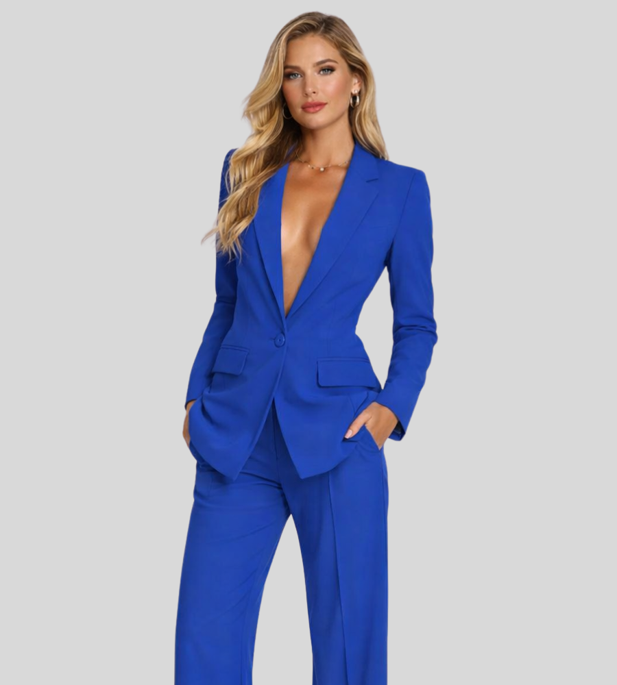 Zakelijke set Dames Regular Fit Linnen Colbert met wijde broek