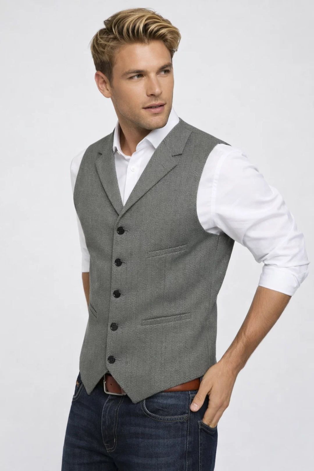 Gilet Heren Slim Fit Formeel Klassiek Knoopsluiting Revers