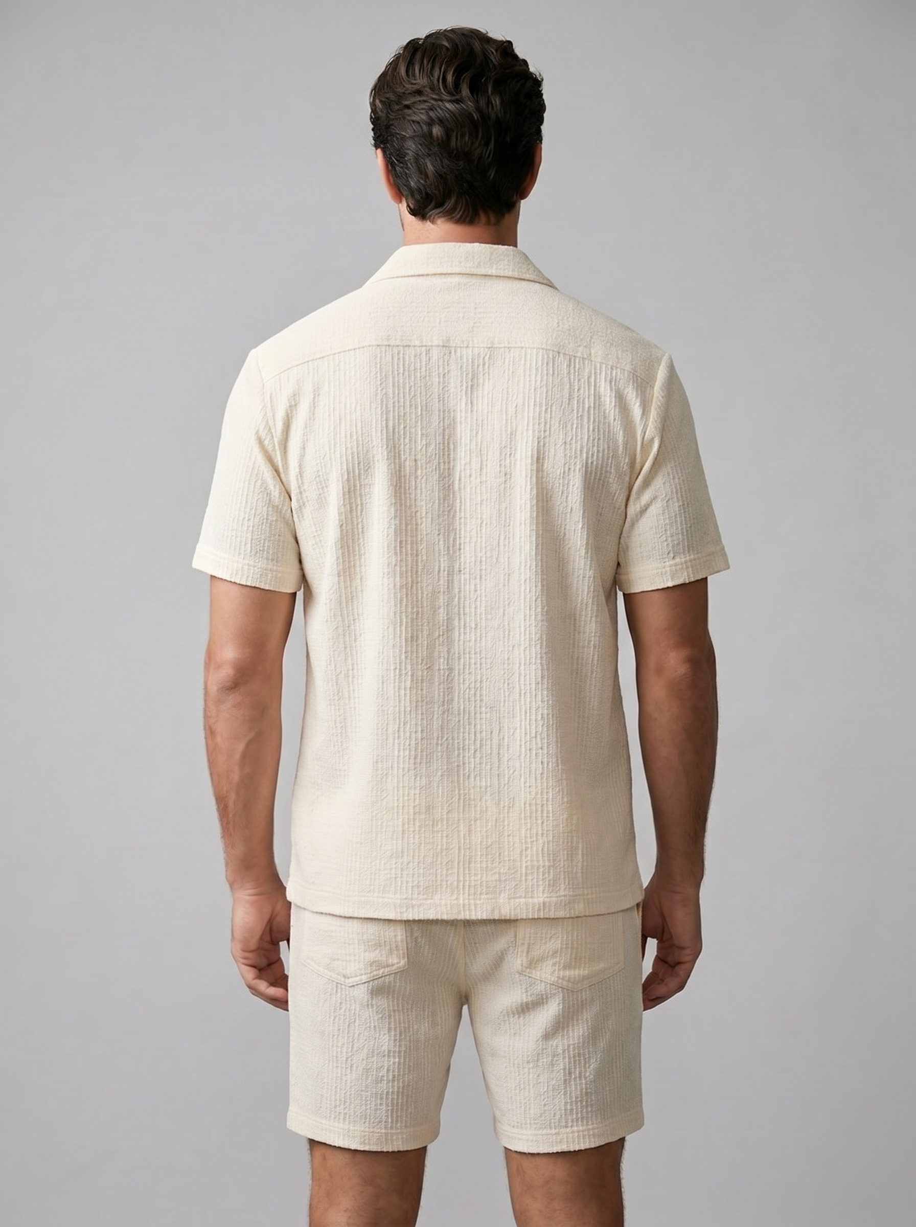 Herenpak Camp Shirt Shorts Jacquard Wave Zomer
