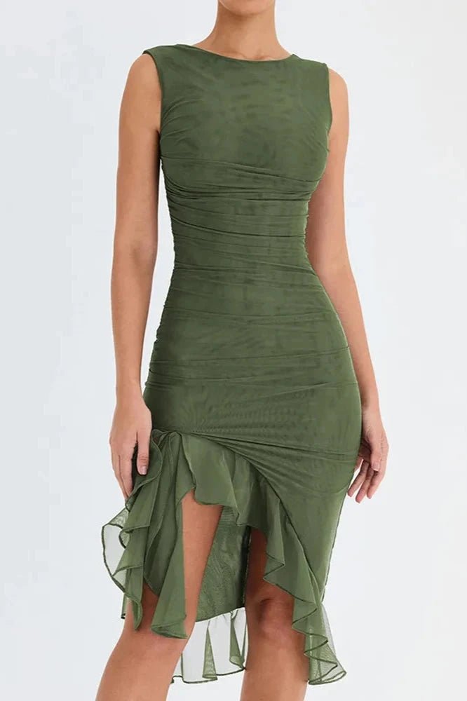 Jurk Dames Mesh Ronde Hals Lage Rug Mid Length Gala