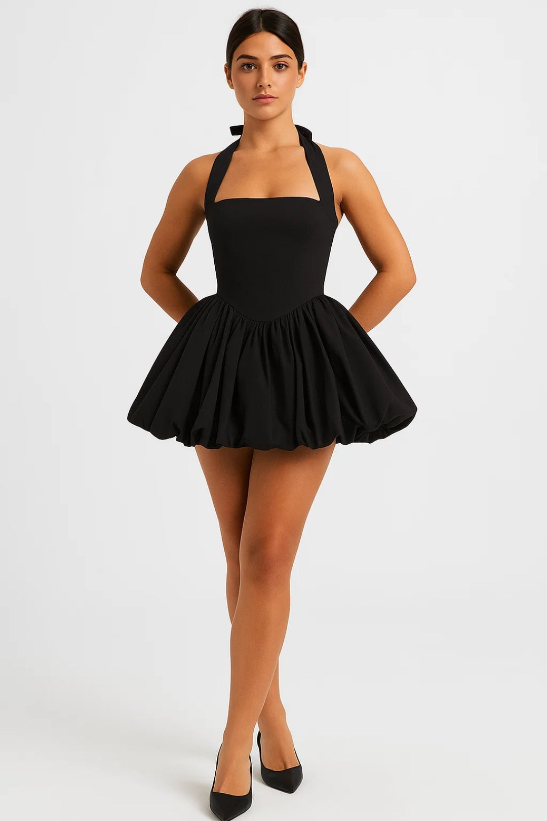 Mini Jurk Dames Halter Neck Volumineuze Rok Zomer