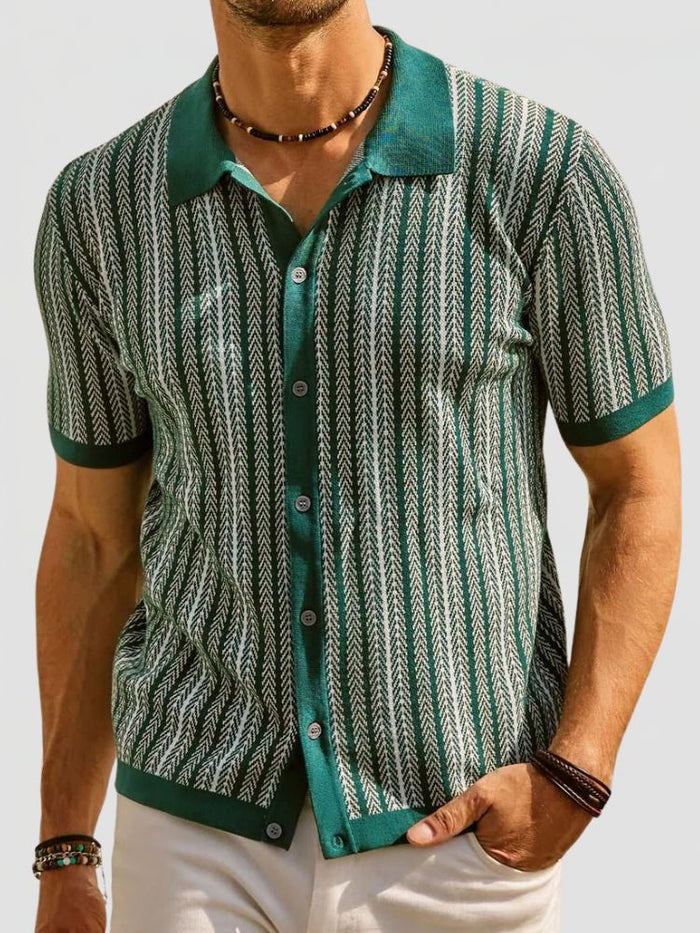 Overhemd Heren Korte Mouwen Gestreept Retro Casual
