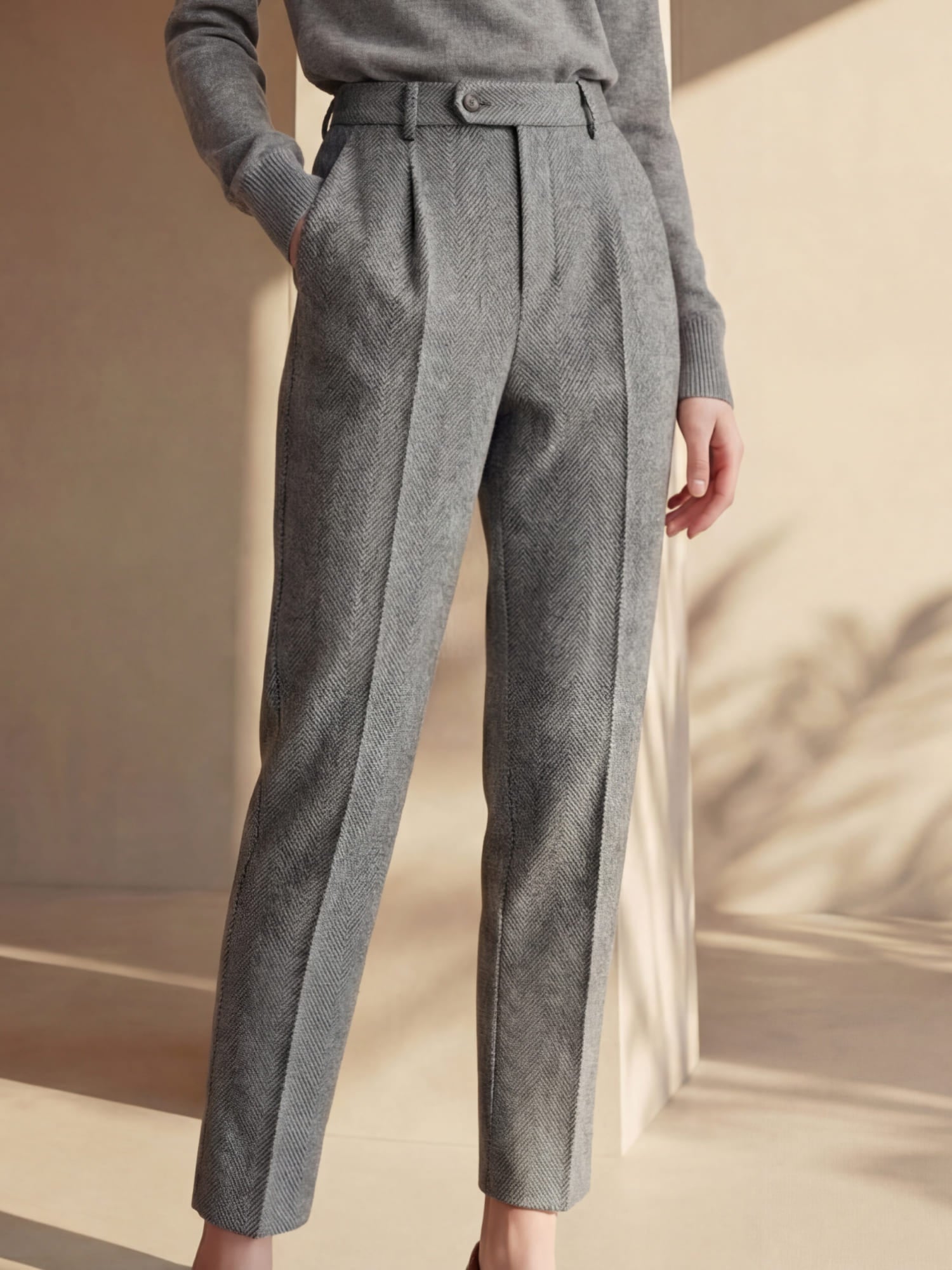 Pantalon Dames Hoge Taille Wol Winter Formeel Casual