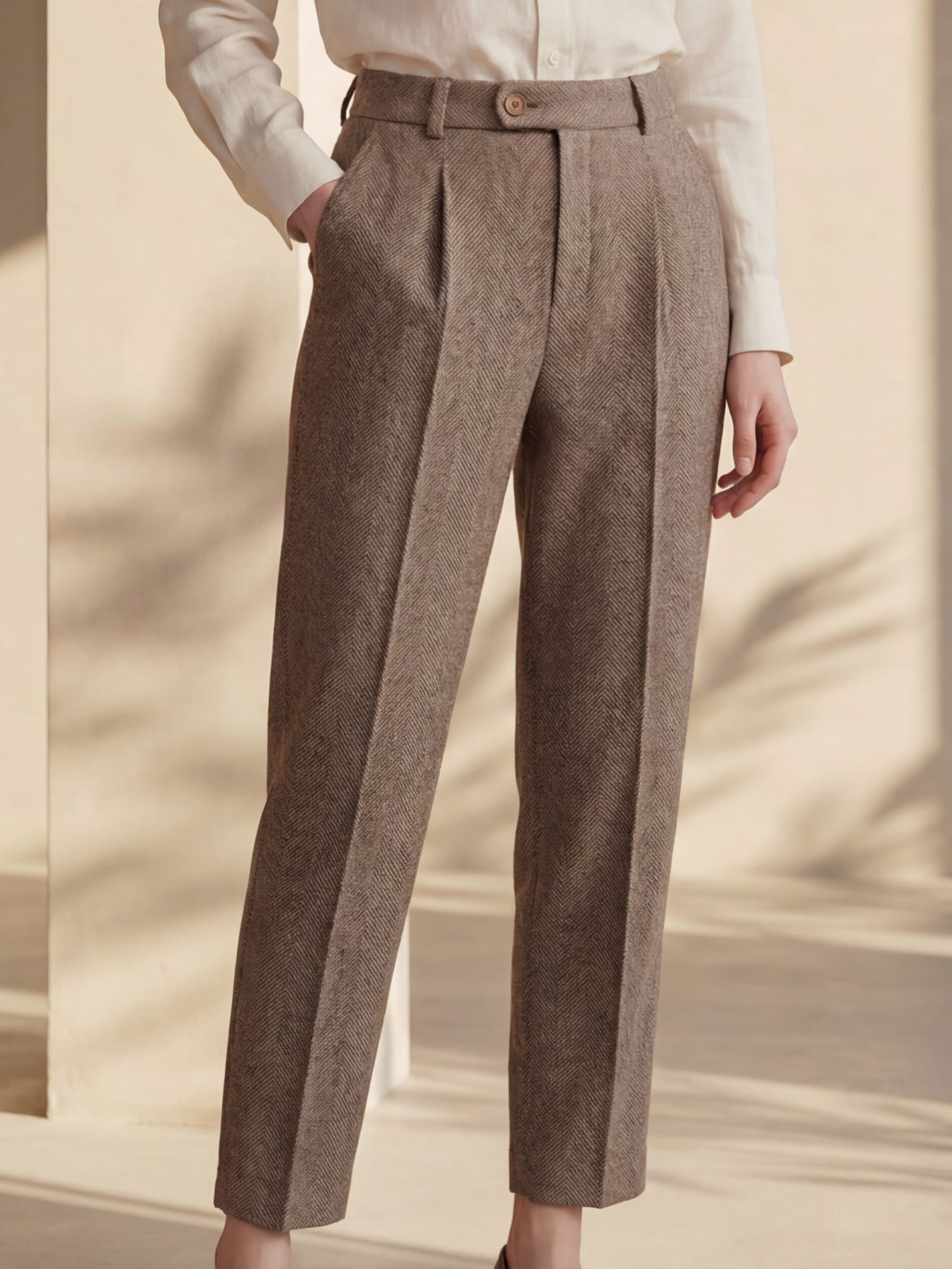 Pantalon Dames Hoge Taille Wol Winter Formeel Casual