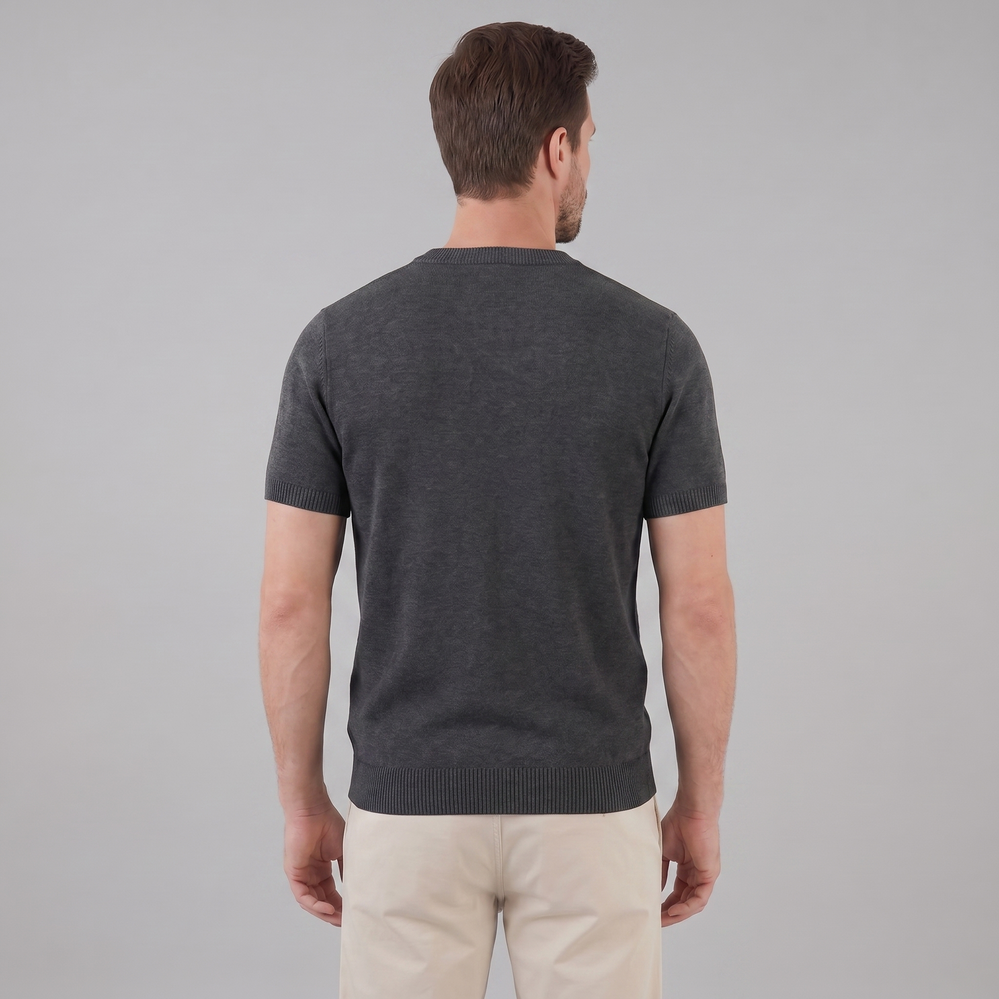 T-Shirt Heren Lange Mouwen Casual Textuur Crew Neck