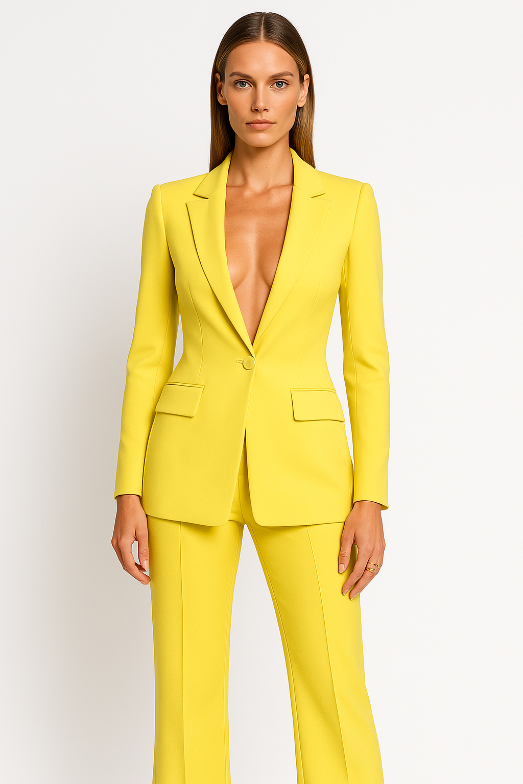 Tweedelig Pak Dames V-hals Blazer Hoge Taille Broek